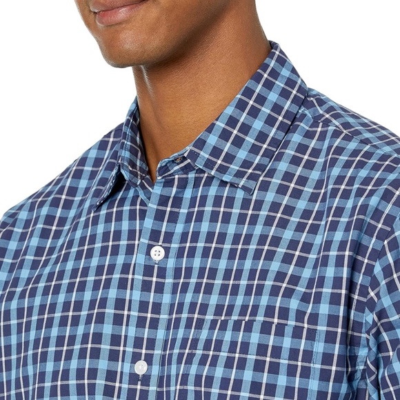 Men's XXL Regular-Fit Long-Sleeve Blue Plaid Poplin Shirt, - Picture 2 of 9